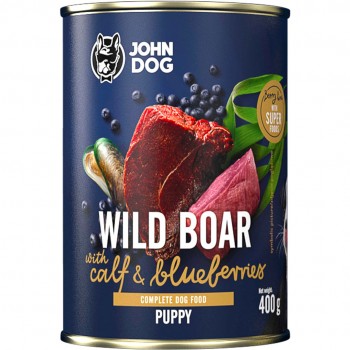 JOHN DOG Berry Line Puppy Wild boar with calf and blueberries - wet dog food - 400g