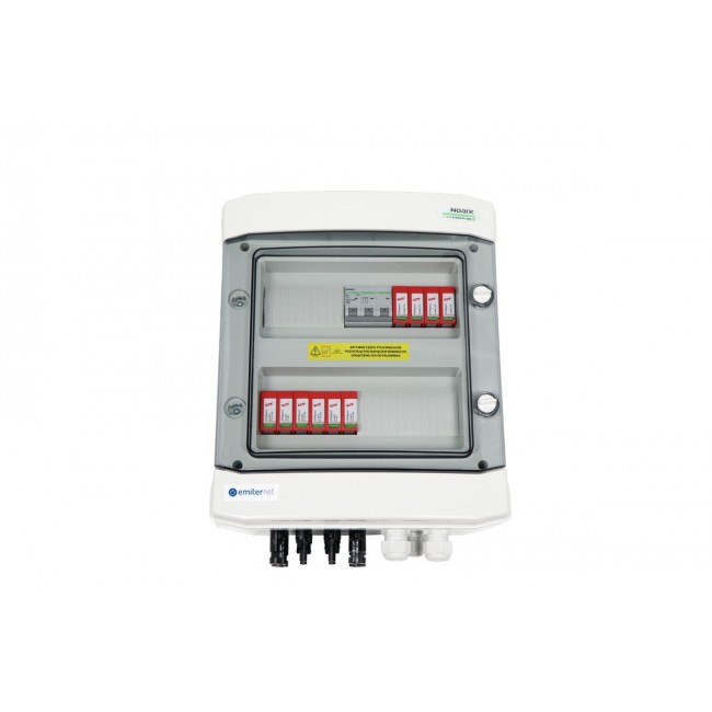 Switchgear attached DCAC hermetic IP65 EMITTER with DC surge arrester Dehn 1000V type 2, 2 x PV string, 2 x MPPT // og. AC Dehn type 2, 20A 3-F