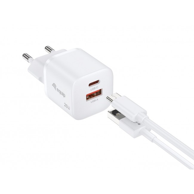 Equip 2-Port 20W GaN USB PD Charger, USB-C x 1, USB-A x 1, 25pcs/pack