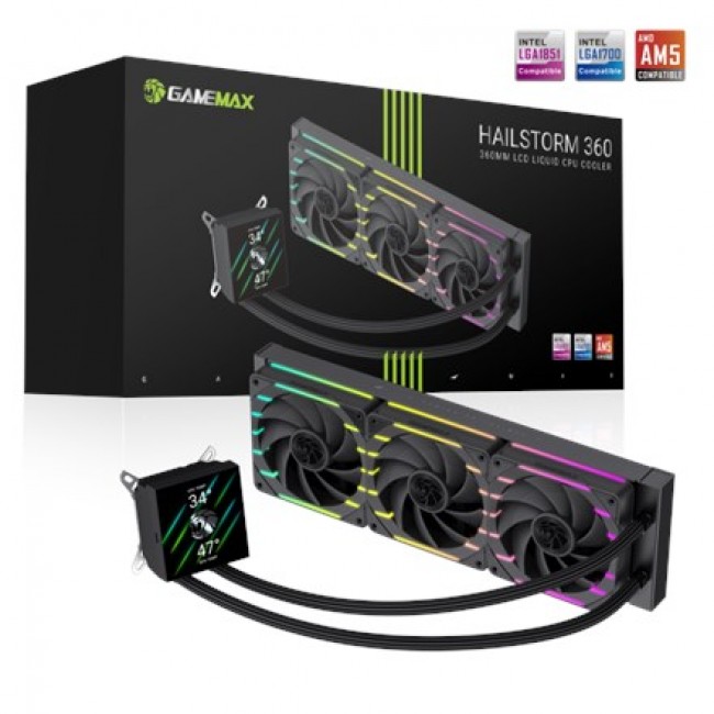 Gamemax CPU Liquid Cooler | HAILSTORM 360 LCD BK | Black Gamemax CPU Liquid Cooler | HAILSTORM 360 LCD BK | Black