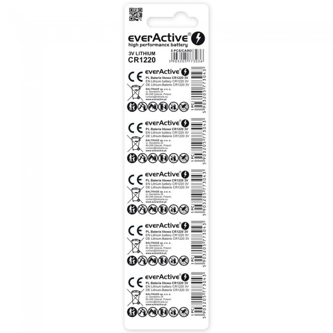 Lithium battery mini everActive CR1220 - blister 5 pcs. Lithium battery mini everActive CR1220 - blister 5 pcs.