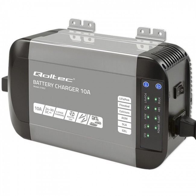 Qoltec Smart Monolith Battery Charger for LiFePO4 AGM GEL SLA batteries | 10A | 24V