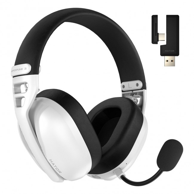 HATOR Hyperpunk 3 Wireless Gaming Headset, 2.4 GHz + Bluetooth + USB Connection, Hi-Res Audio, LDAC, THX, White