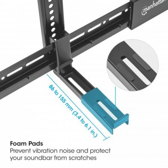 Manhattan Soundbar Mount Universal, Wall Mount or VESA Mount, Compatible with Soundbars up to 15kg, Depth-Adjustable, Mounts Above or Below TV, Black