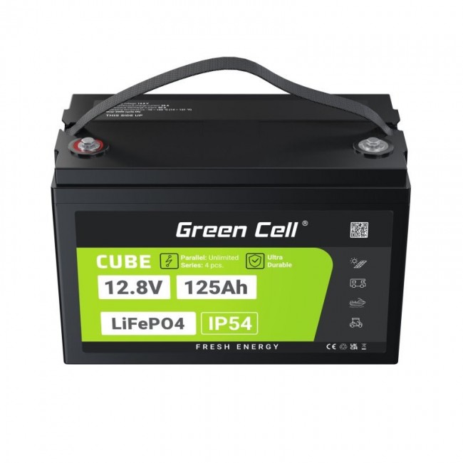 Green Cell Žalias Cell CUBE LiFePO4 125Ah 12,8V 1600Wh liio geležies fosfato baterija kemperiui, sauls energijai, neprijungtai prie tinklo, laivui Lithium Iron Phosphate (LiFePO4) 12.8 V Green Cell Žalias Cell CUBE LiFePO4 125Ah 12,8V 1600Wh liio geležies fosfato baterija kemperiui, sauls energijai, neprijungtai prie tinklo, laivui Lithium Iron Phosphate (LiFePO4) 12.8 V