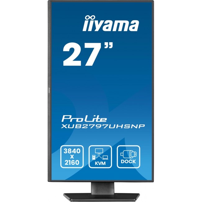 iiyama ProLite 27 4K IPS technology panel with RJ45 (LAN), KVM Switch and USB-C Dock with 96W power delivery