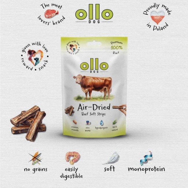 OLLO Air-Dried Beef strips - dog treat - 80g