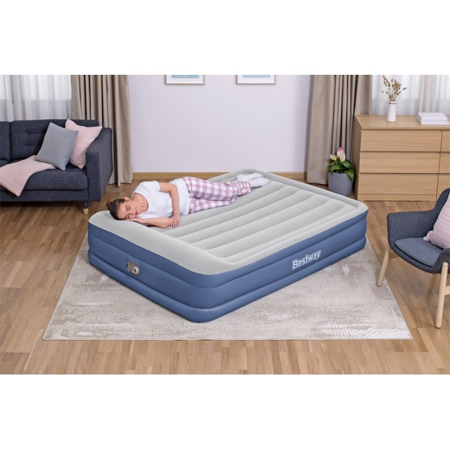 Bestway Tritech Air Mattress Queen with Built-in AC Pump and Antimicrobial Coating 2.03 m x 1.52 m x 46 cm