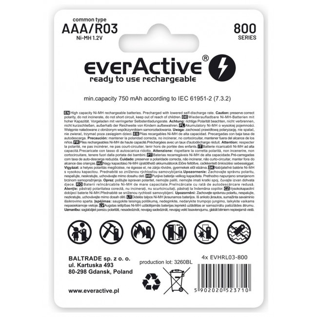 Rechargeable batteries everActive Ni-MH R03 AAA 800 mAh Silver Line - 2 pieces