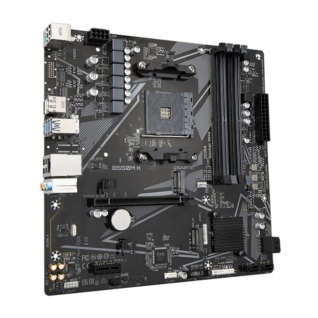 GIGABYTE B550M K Motherboard - AMD Ryzen 5000 CPUs, up to 4733MHz DDR4, 1xPCIe 4.0 + 1xPCIe 3.0 M.2, 1GbE LAN, USB 3.2 Gen 1