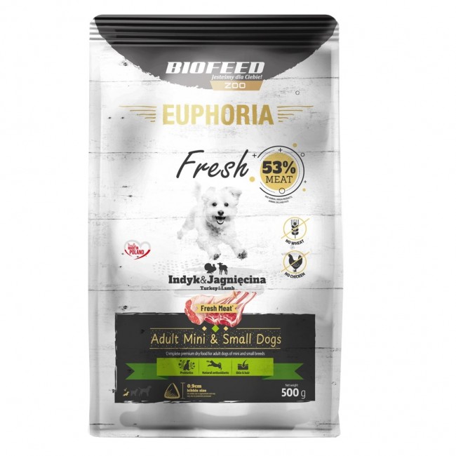 BIOFEED Euphoria Fresh Adult Turkey and lamb XS/S - dry dog food - 500g BIOFEED Euphoria Fresh Adult Turkey and lamb XS/S - dry dog food - 500g