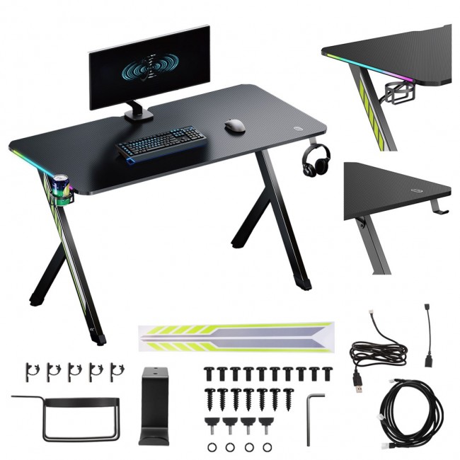 NanoRS gaming desk, black with headphone and cup holder, RGB backlight, max. 75kg, dimensions 1200x600x750mm, RS102 NanoRS gaming desk, black with headphone and cup holder, RGB backlight, max. 75kg, dimensions 1200x600x750mm, RS102
