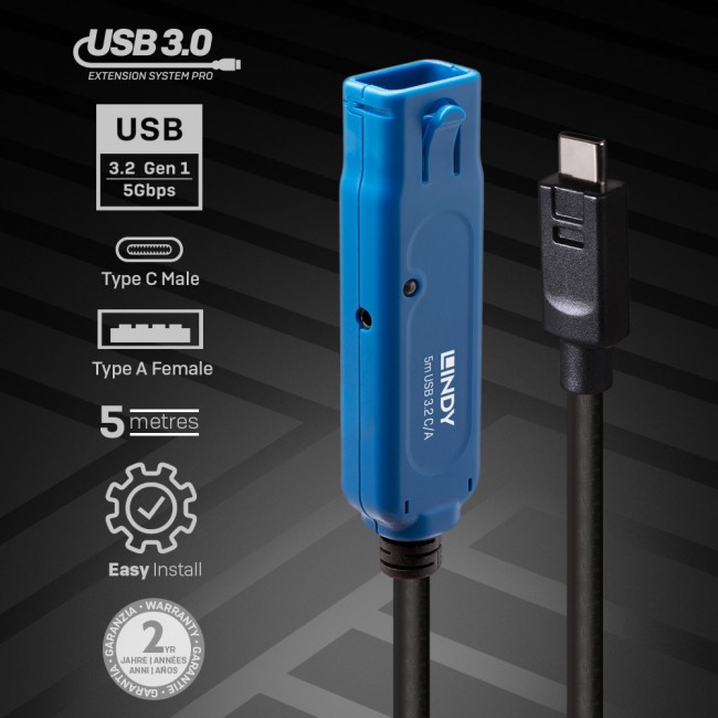 Lindy 5m USB 3.2 Gen 1 C/A Active Extension Pro Lindy 5m USB 3.2 Gen 1 C/A Active Extension Pro
