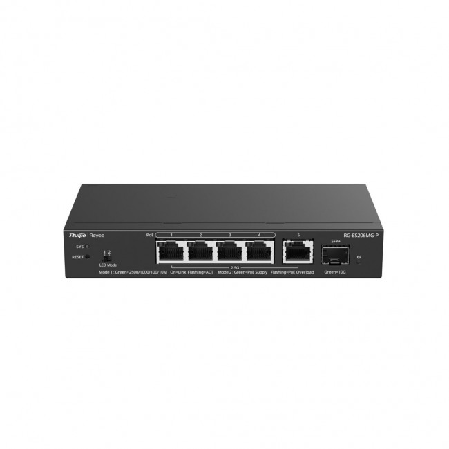 Ruijie Networks RG-ES206MG-P network switch Managed L2 2.5G Ethernet (100/1000/2500) Power over Ethernet (PoE) Desktop/Wall-Mounting Black