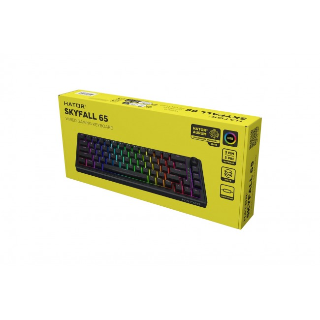 HATOR Skyfall 65 Wired, Mechanical, USB-C, Aurum Sterling, 70M clicks, RGB, Black, 790g
