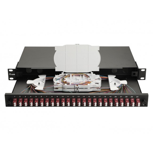 Equip 24-Port Fiber Optic Splice Box, LC Duplex, OM4, 1U, Equipped, Black