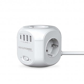 RealPower Steckdosenw rfel PowerBox 431 + 3xUSB-A / 1xUSB-C