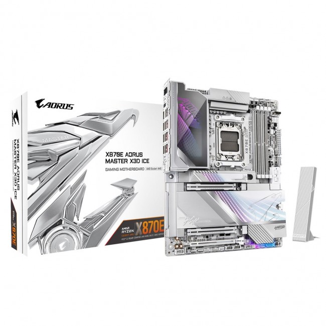 GIGABYTE X870E AORUS MASTER X3D ICE Motherboard - Supports AMD Ryzen 9000 CPUs, 18+2+2 Phases Digital VRM, up to 9000Hz DDR5 (OC), 2xPCIe 5.0 + 3xPCIe 4.0, Wi-Fi 7, 10GbE LAN, USB 4