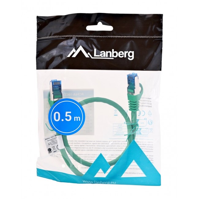 LANBERG PATCHCORD S/FTP CAT.6A 0.5M GREEN LSZH