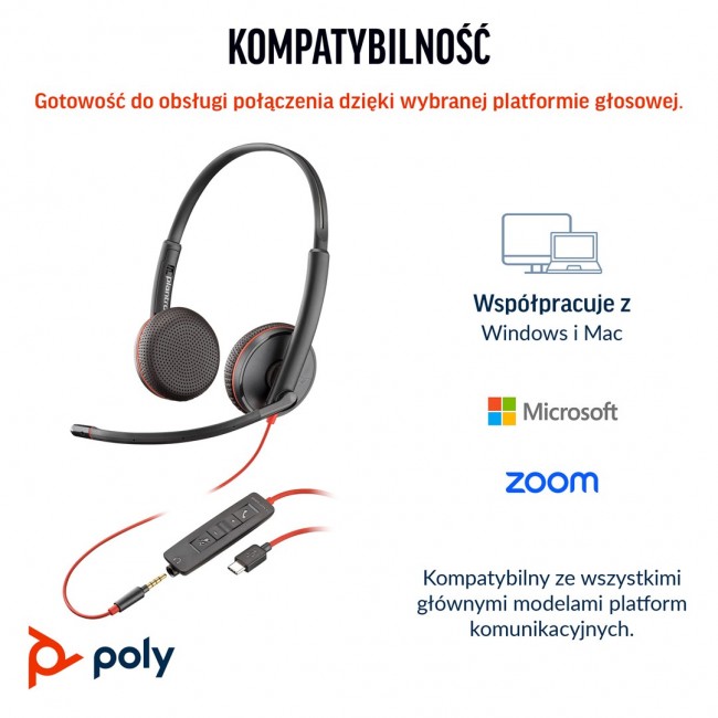 Poly Blackwire 3225 Stereo USB-C +USB-A +3,5mm