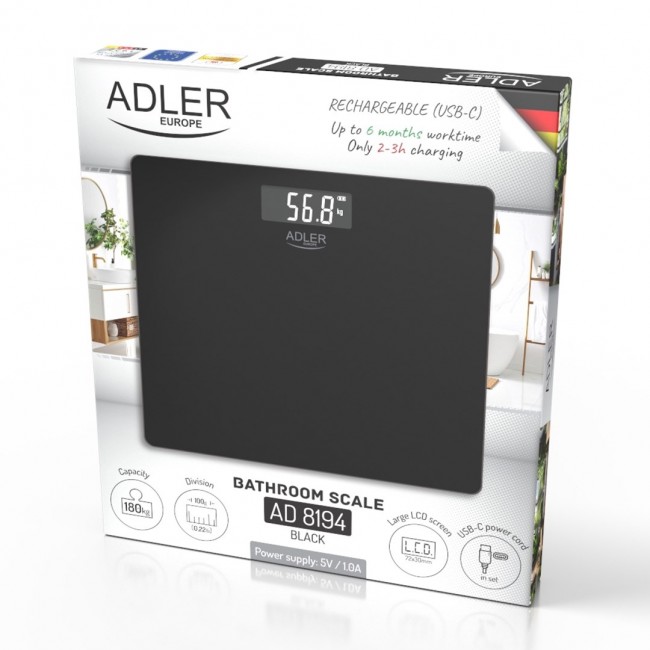Bathroom scale ADLER AD 8194b rechargeable USB-C Black
