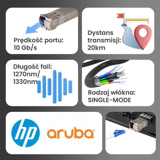 Extralink SFP+ 10G | SFP+ WDM Module | 10Gbps 1270/1330nm, single mode, 20km, LC, DOM, pair, dedicated to HP/ARUBA