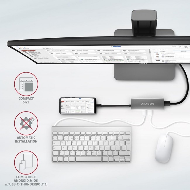 Axagon HMC-5G2 USB 10Gbps hub, 2x USB-A, 2x USB-C, HDMI 4k/60Hz, PD 100W, USB-C cable