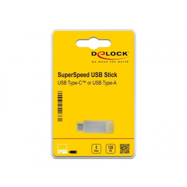 DeLOCK USB 5 Gbps USB-C + Type-A Memory Stick 128 GB - Metal Housing