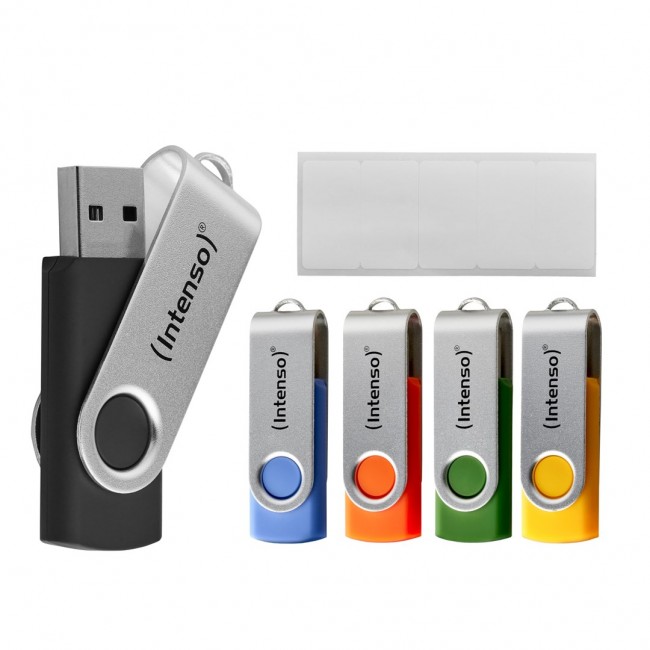 Intenso 5 x USB flash drive Office Line, 64 GB, USB-A, 3.2 Gen 1x1, assorted colors