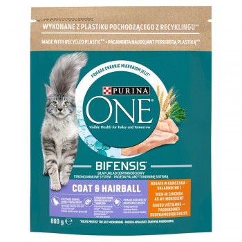 PURINA One Bifensis Coat & Hairball Chicken - dry cat food - 800 g