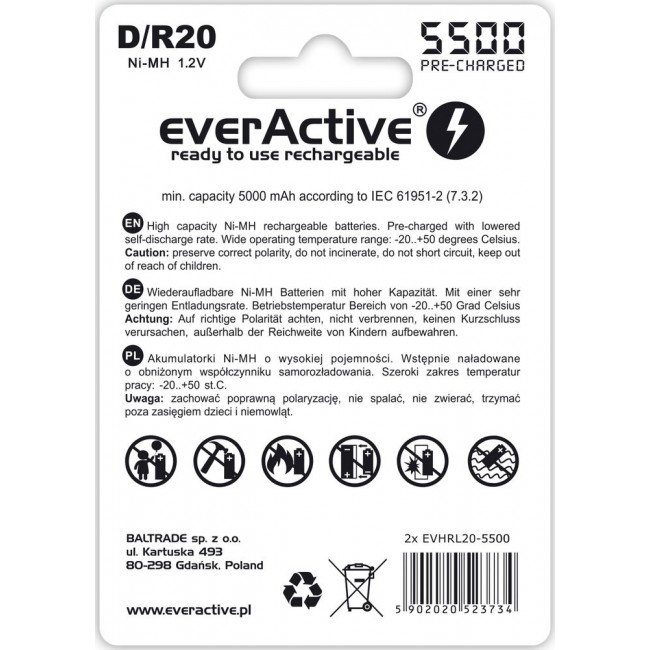 Rechargeable batteries everActive R20/D Ni-MH 5500 mAh ready to use Rechargeable batteries everActive R20/D Ni-MH 5500 mAh ready to use