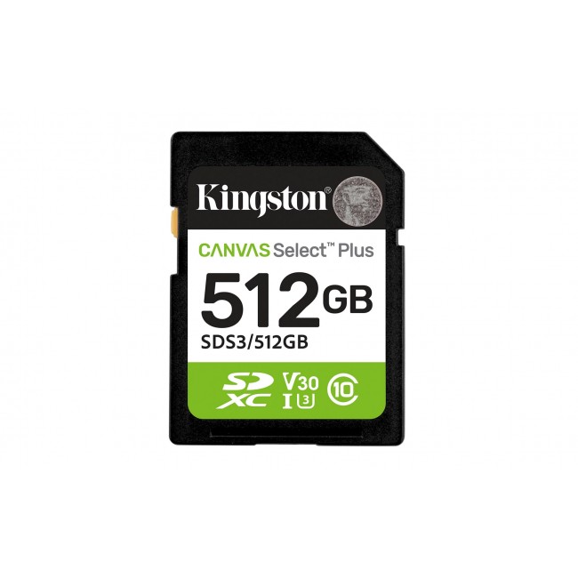 Kingston Technology 512GB SDXC Canvas Select Plus Gen3 150MB/s C10 UHS-I U3 V30 Kingston Technology 512GB SDXC Canvas Select Plus Gen3 150MB/s C10 UHS-I U3 V30