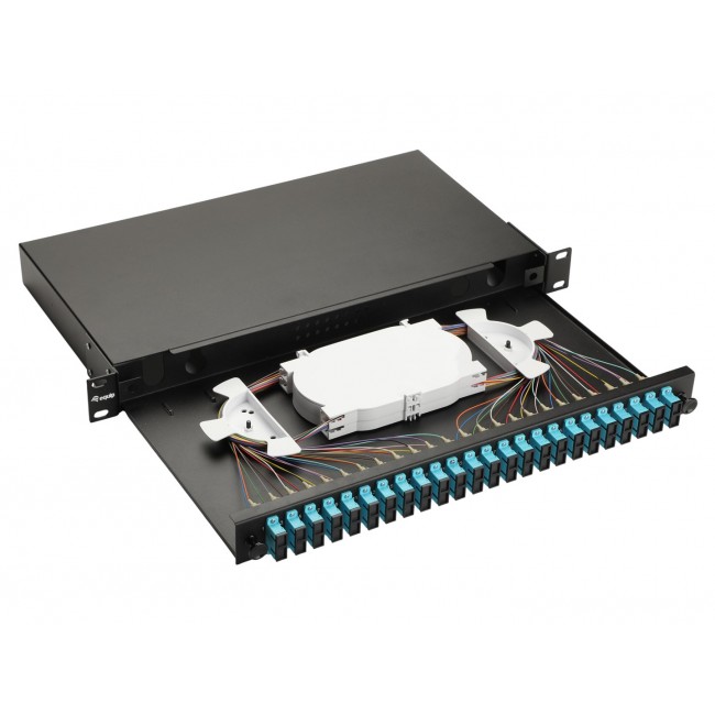 Equip 24-Port Fiber Optic Splice Box, LC Duplex, OM3, 1U, Equipped, Black