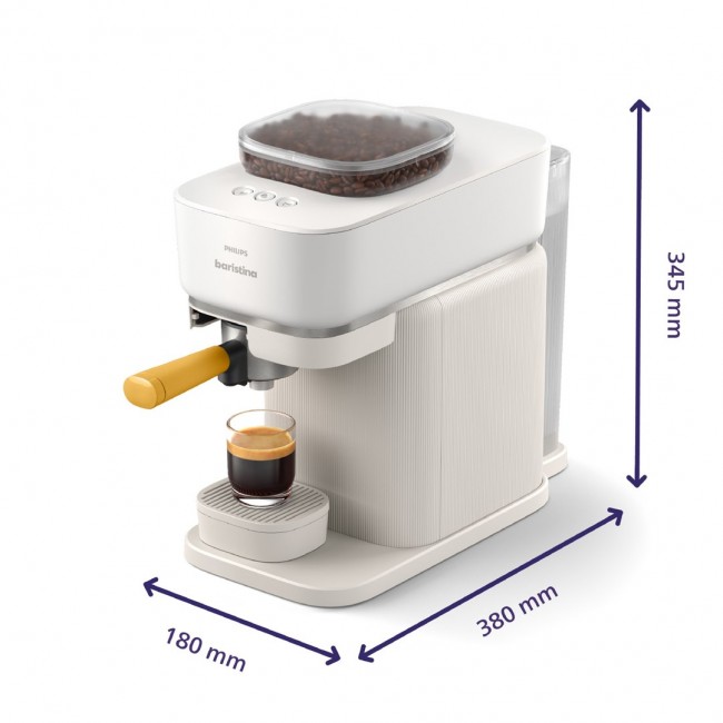 Philips Baristina Espresso Machine - Real espresso, made simple. Milky White with Mango Yellow Portafilter (BAR300/03)