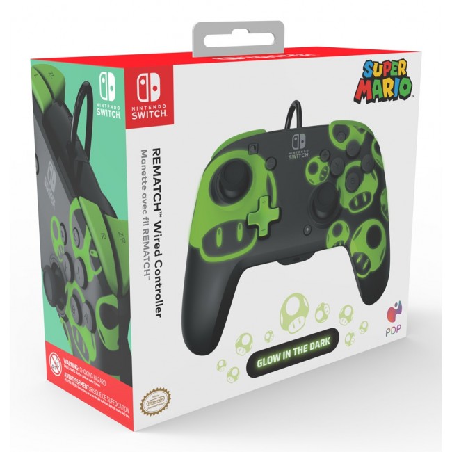 PDP REMATCH Wired Controller: 1-Up Glow in the Dark