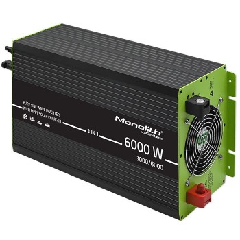 Qoltec Monolith 3-in-1 Solar Inverter with AC Charging | MPPT | UPS | ATS | 3000W | 6000W | 12V to 230V | Pure Sine