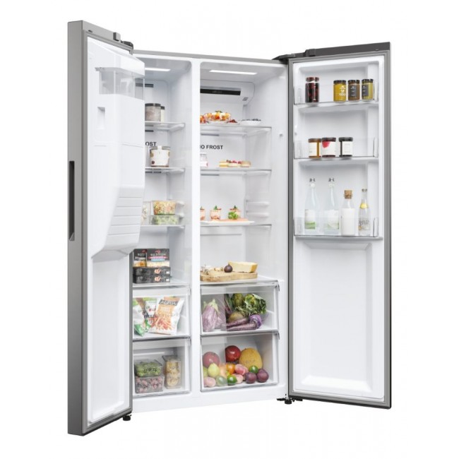 Haier SBS 90 Serie 5 HSR5918DIMP Free-standing double-sided fridge-freezer combination 511 l D Platinum, stainless steel Haier SBS 90 Serie 5 HSR5918DIMP Free-standing double-sided fridge-freezer combination 511 l D Platinum, stainless steel