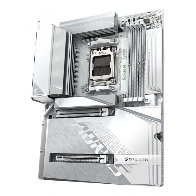 GIGABYTE B850 AORUS STEALTH ICE Motherboard - AMD Ryzen 9000 Series CPUs, 14+2+2 Phases Digital VRM, up to 8200MHz DDR5 (OC), 2xPCIe 5.0 + 2xPCIe 4.0 M.2, WIFI 7, 5 GbE LAN, USB 3.2 Gen 2 GIGABYTE B850 AORUS STEALTH ICE Motherboard - AMD Ryzen 9000 Series CPUs, 14+2+2 Phases Digital VRM, up to 8200MHz DDR5 (OC), 2xPCIe 5.0 + 2xPCIe 4.0 M.2, WIFI 7, 5 GbE LAN, USB 3.2 Gen 2