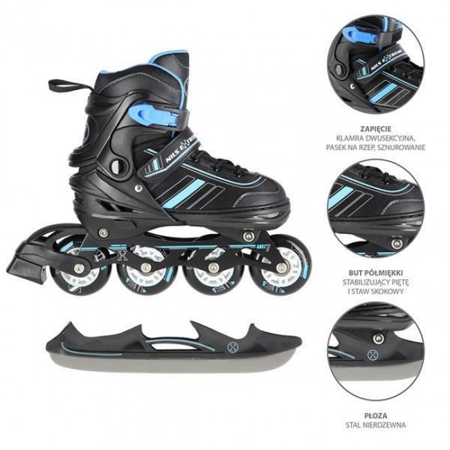 NILS EXTREME NH18191 2IN1 SKATES BLACK/BLUE SIZE. S (29-33) WITH INTERCHANGEABLE HOCKEY SKATES