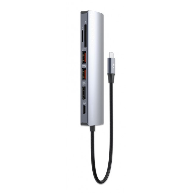 Manhattan USB-C Dock/Hub with Card Reader, Ports (x5): Ethernet, HDMI, USB-A (x2) and USB-C, with Power Delivery (PD) 100W- requires external USB-C charger (not included). USB powered (no external power supply required) when PD is not in use