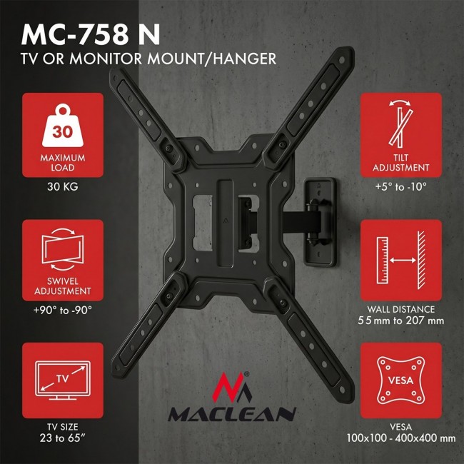 Maclean TV or Monitor Mount / Bracket, max. 23 65