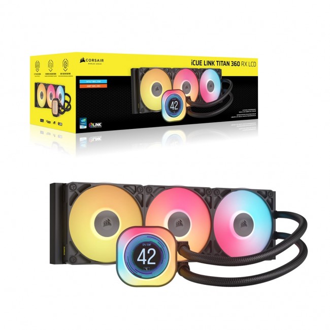 Corsair iCUE LINK TITAN 360 RX LCD Processor All-in-one liquid cooler 12 cm Black 1 pc(s) Corsair iCUE LINK TITAN 360 RX LCD Processor All-in-one liquid cooler 12 cm Black 1 pc(s)