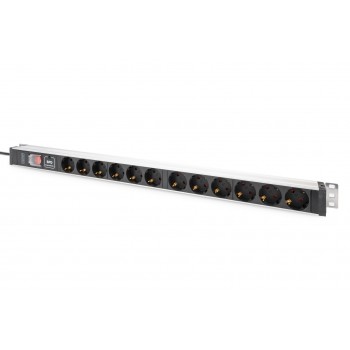Digitus Socket strip with aluminum profile with switch and surge protection, 12-way safety sockets, 2 m cable safety plug