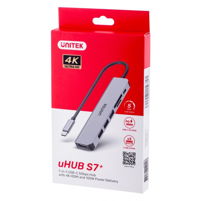 UNITEK HUB USB-C H1118A USB-A x3, USB-C, HDMI, SD, microSD