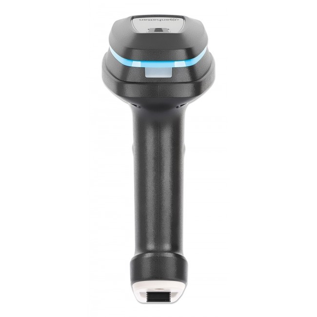 Manhattan Wireless 2D Handheld Barcode Scanner, 250mm Scan Depth, up to 80m effective range (line of sight), Max Ambient Light 100,000 lux (sunlight), Black, Charging cable (USB-A to USB-C into device) 1m included, Three Year Warranty