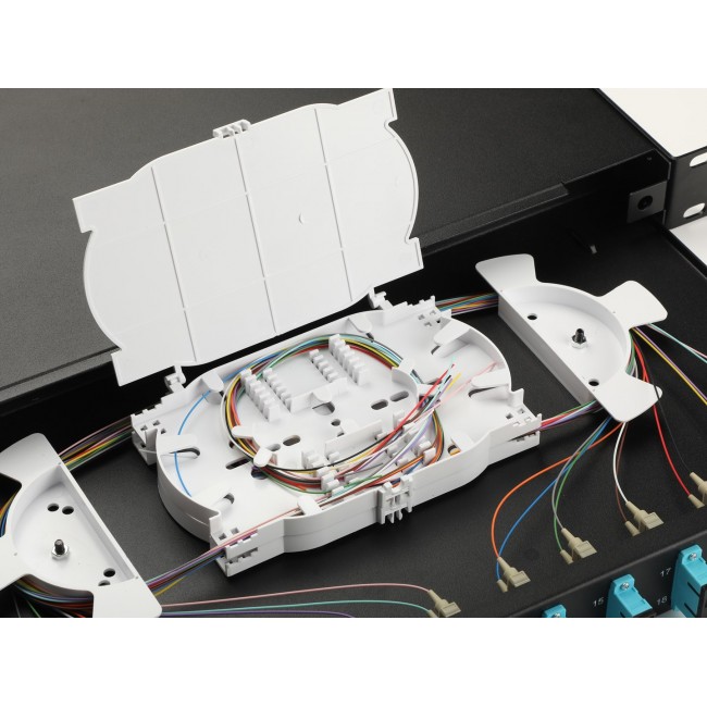 Equip 12-Port Fiber Optic Splice Box, SC Duplex, OM3, 1U, Equipped, Black