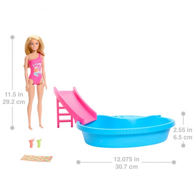Barbie Doll and Pool Playset, Blonde with Pool, Slide, Towel and Drink Accessories Barbie Doll and Pool Playset, Blonde with Pool, Slide, Towel and Drink Accessories