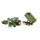 John Deere 7R 350 tractor with front loader and 2-axle trailer 03155 BRUDER
