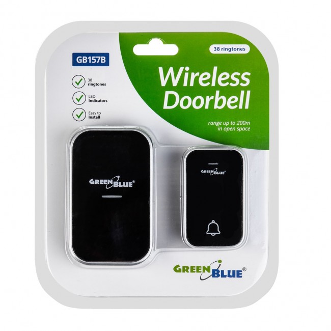 GreenBlue GB157 B Kinetic Battery-free Wireless Dorr Bell, Melodies, Black, Range up to 200m, IP44 GreenBlue GB157 B Kinetic Battery-free Wireless Dorr Bell, Melodies, Black, Range up to 200m, IP44