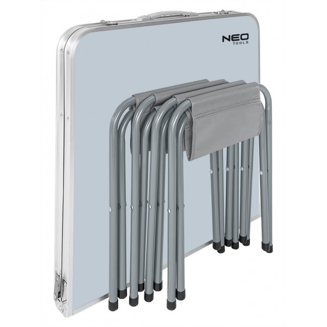 Camping set: table & 4 chairs, foldable in case